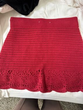 Universal Thread Red Ribbed Waistband Crochet Skirt